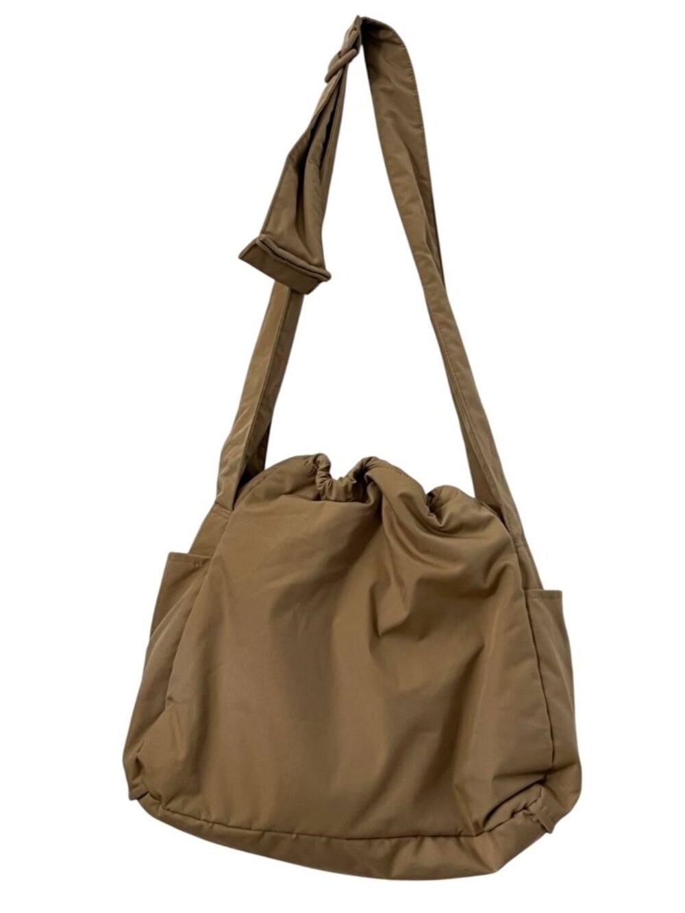 Uniqlo :C Drawstring Shoulder Bag Tan Beige Large Capacity Casual Crossbody - Picture 2 of 10